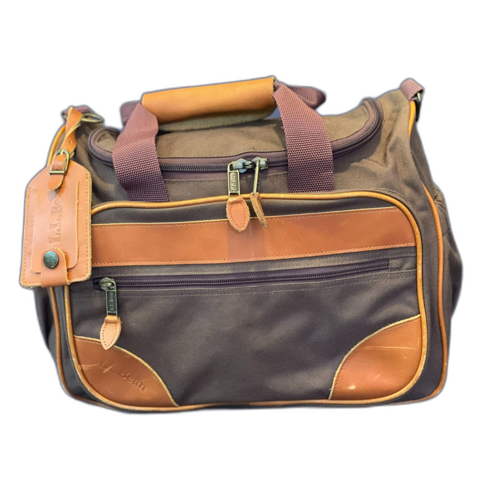 Vintage LL Bean Continental Duffel Brown Ballistic Nylon Leather GUC No Strap